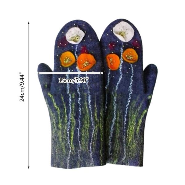 

five fingers gloves women winter faux cashmere full finger floral wolf cat animal 3d print thicken warm windproof thermal mittens, Blue;gray