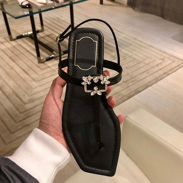 

summer beach shoes woman crystal sandals rhinestones rome slipper ankle strap flat, Black