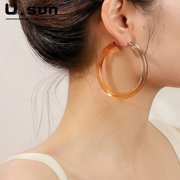 

hoop & huggie u.sun colourful transparent earrings for women 2021 trend fashion big round resin female girls jewelry trendy, Golden;silver