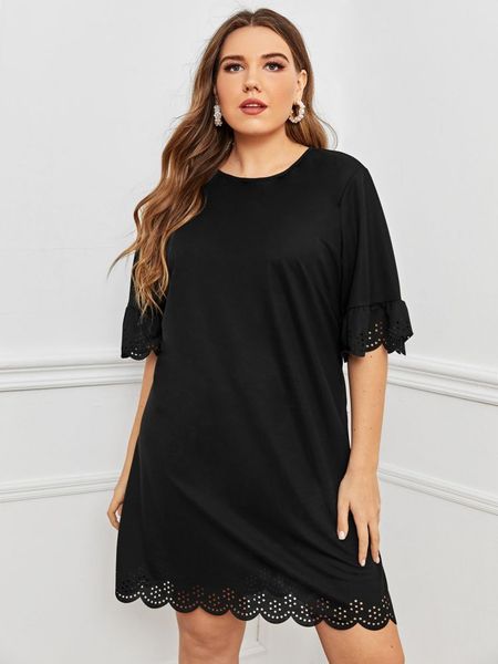 

Plus size Dresses Spring and Summer 2021 Burst Short Sleeve Burnt Large, Black