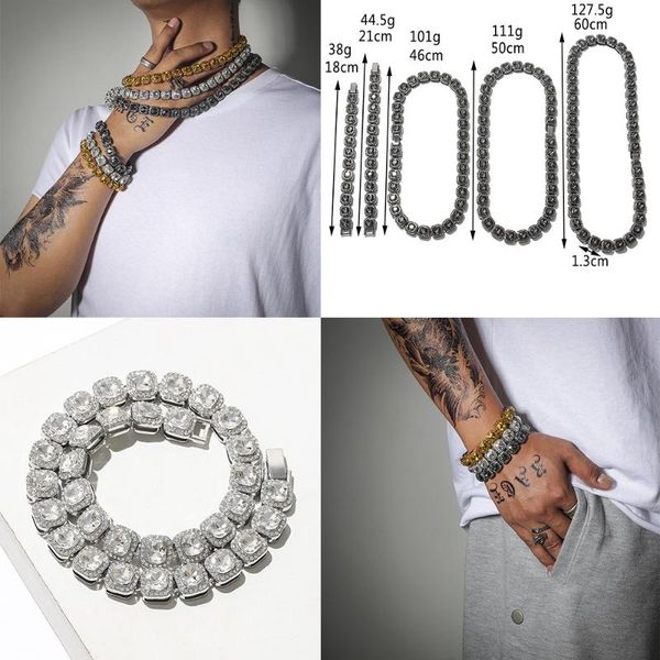 

chains hip hop fashion geometric round zircon square diamond gold-plated inlaid bracelet necklace holiday gift 7-24inch, Silver