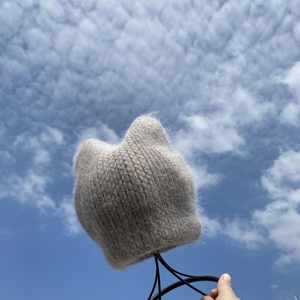 

beanie/skull caps winter hat angora rabbith keep warm knitting cat ear cute leisure lady beanies cap men women cool, Blue;gray
