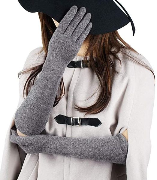 

five fingers gloves womens arm warmer merino wool long mittens touchscreen knit elbow winter outdoor caming keep warm, Blue;gray