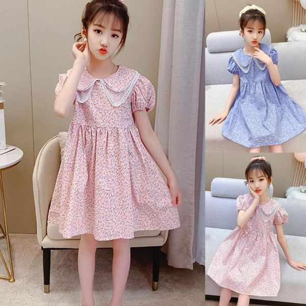 

girl's dresses children dress puff sleeve loose kids girls double lapels for hiking, Red;yellow