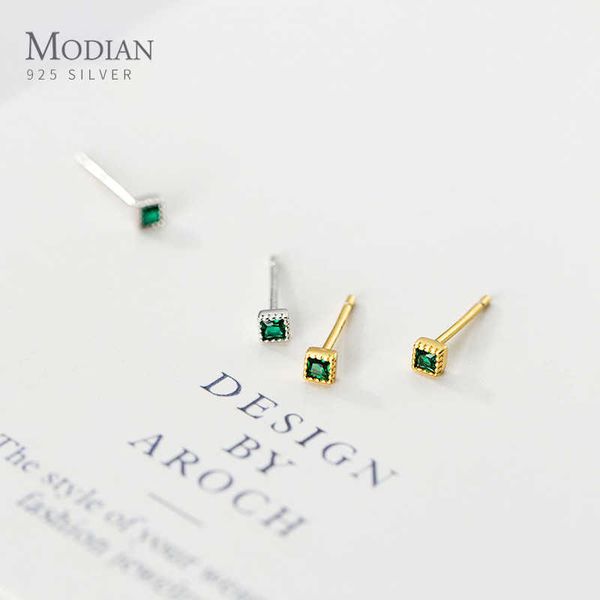 

real 100% 925 sterling silver green square crystal stud earrings for women wedding small earring engagement lover jewelry 210707, Golden;silver