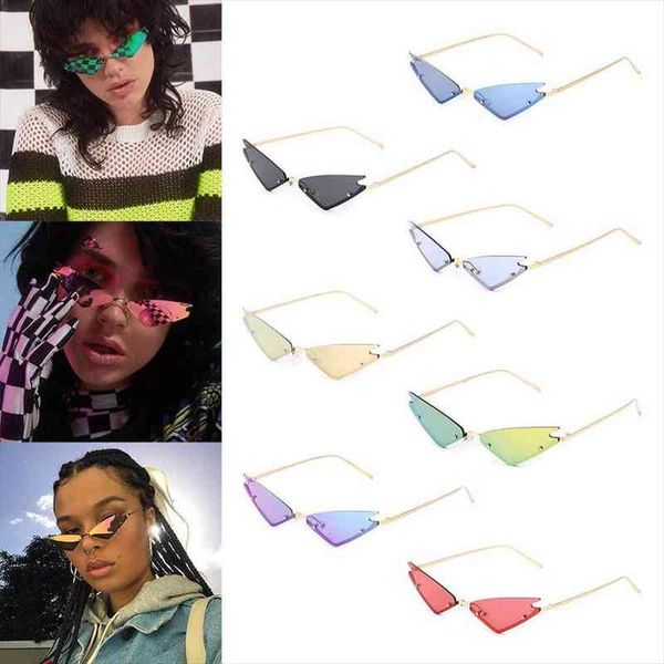 

sunglasses candy color cat eye conjoined colorful fashion women ladies rimless triangle uv400 brand designer sun glasses female, White;black