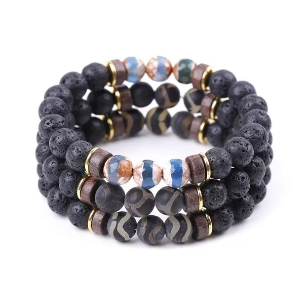 

beaded, strands energy buddha vintage dzi stone bracelet handmade 8mm lava beads bracelets summer men women jewelry gift, Black