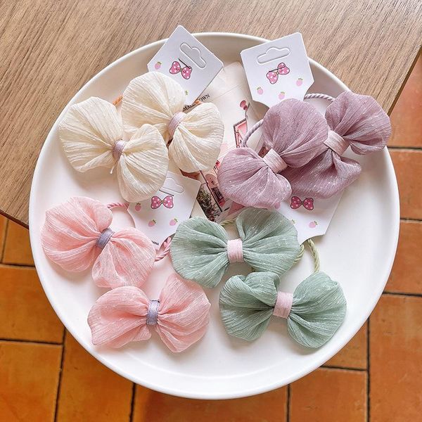 

hair accessories 1pair solid color bow women girl kid elastic band tie ring rope headwear scrunchies, Slivery;white
