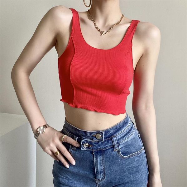 

women's tanks & camis summer style street casual solid color stretch tights for women, short back leaking, all-match umbilical vest wom, White