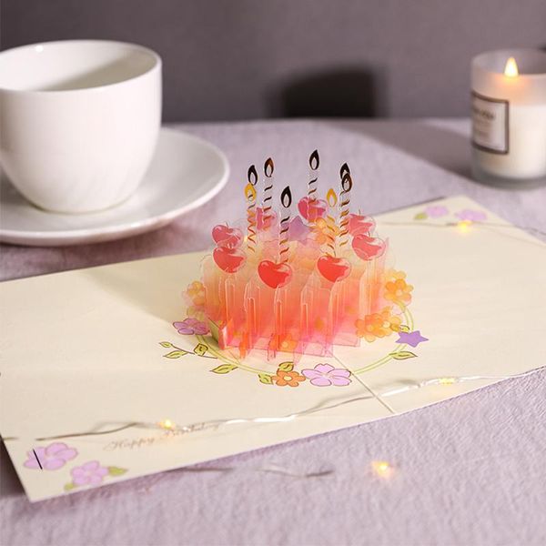 

happy birthday greeting invitation cards laser cut cake miniatures postcard