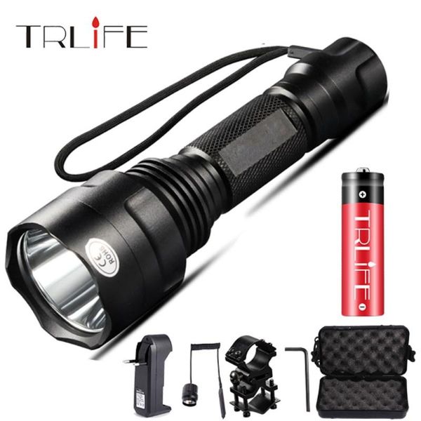 

mode led t6/l2 tactical aluminum hunting flash light torch lamp +18650+charger+gun mount for flashlights torches