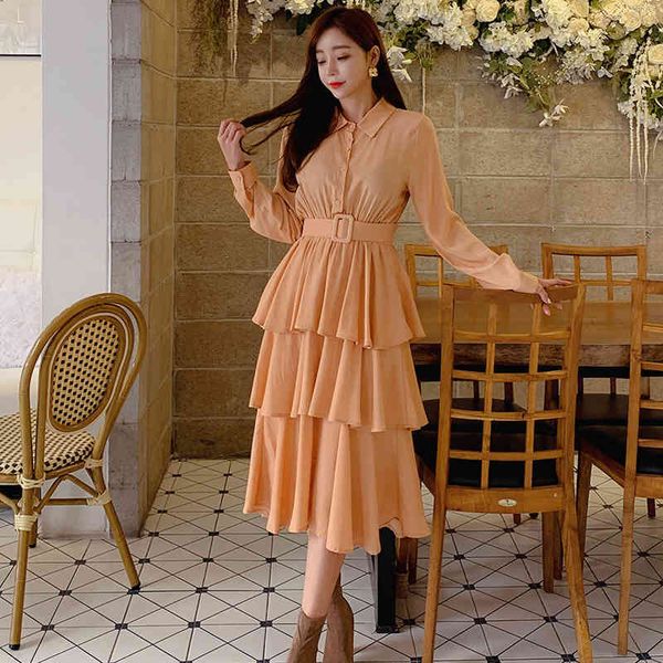

casual dresses dresses stylish turn-down collar buttons layered women slim waist belted a-line dress female spring vestidos femme 1bqr, Black;gray