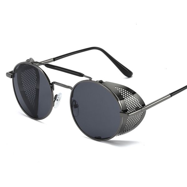 

steampunk women round brand vintage metals design sunglasses men glasses uv400 gafas de sol, Black