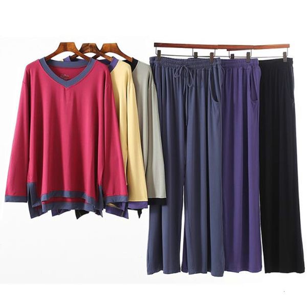 

women's sleepwear modal cotton pajamas women autumn winter pijama set net red long sleeve trousers two-piece suit loose v-neck cas, Black;red