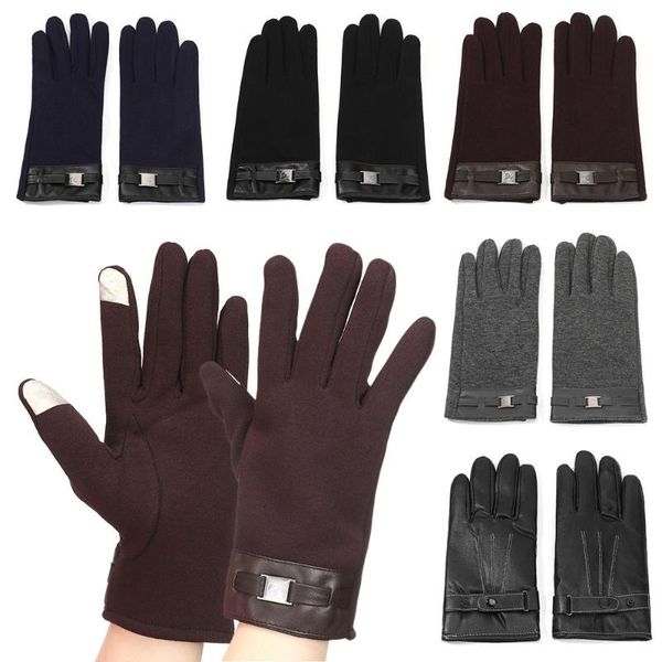 

cycling gloves fashion men/women velvet touchscreen glove pu leather windproof winter warm mittens, Black