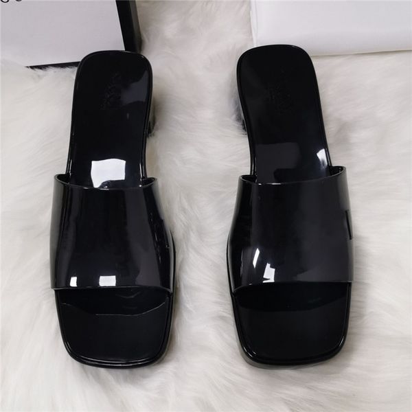 

designer- women slippers thick bottom sandals chunky rubber slides platform alphabet lady slipper bright leather heel sandal fadhion beach s, Black