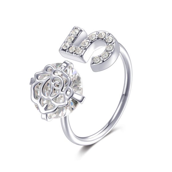 

five crystal element digital ring high end design, Silver