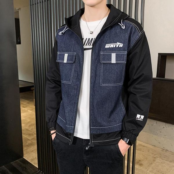

men's jackets casual jacket windproof hooded 2021 spring/autumn street sports stand-up collar simple color matching men, Black;brown