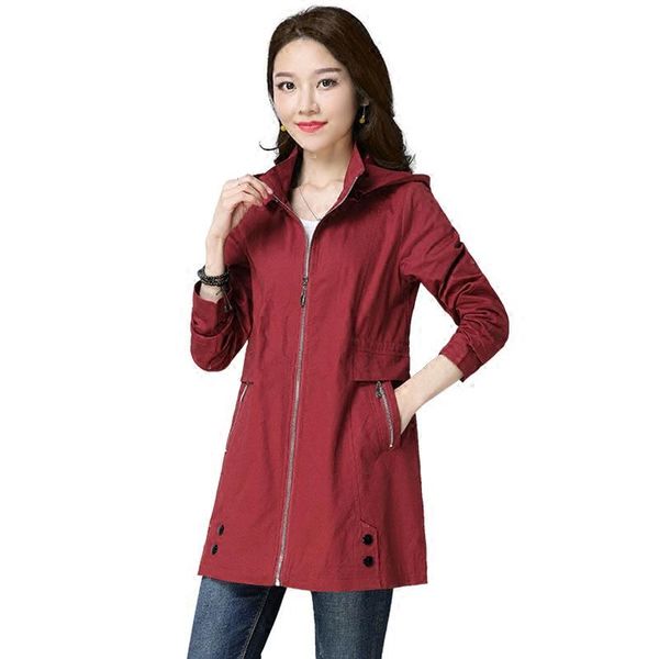 

women's trench coats spring coat womens 2021 autumn casual loose windbreakers solid hooded plus size female long slim windbreaker, Tan;black