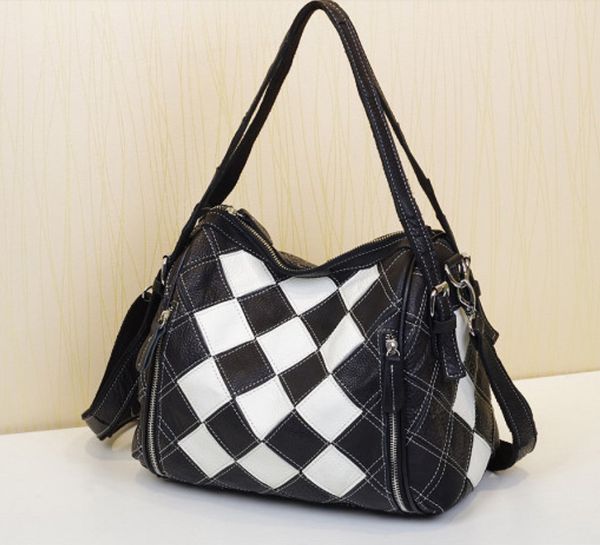 Borsa a tracolla messenger dal design geometrico patchwork casual da donna in pelle Borsa tote color block da donna alla moda