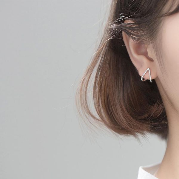 

sterling silver cubic zirconia stud earrings for women korean simple v shape trendy earring cz jewelry girl gift wholesale, Golden;silver