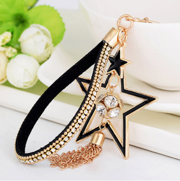 

10pieces/lot 2022 fashion rhinestone crystal star keychain chain tassel pendant key ring holder car key cover women bag charms trinket gift, Silver