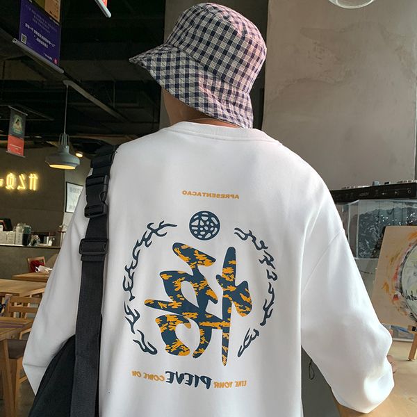 

fashion 2021 spring sweater printed men's fake two youth casual round ne bottomed shirt for lovers, Black