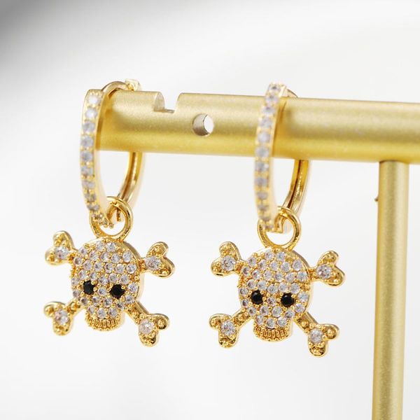 

hoop & huggie stainless steel skull earrings halloween gold plated hoops for women piercing aretes pendientes brincos, Golden;silver