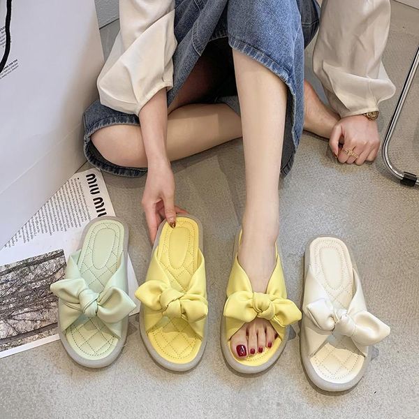 

low butterfly-knot female shoes rubber slippers luxury slides platform 2021 summer flat designer pu house s, Black