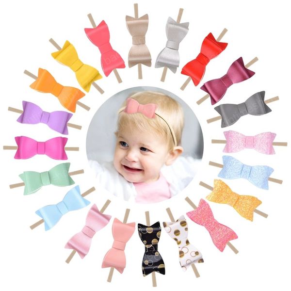 

cute glitter bowknot baby headband for girls pu elastic hair bands turban newborn hairbands headwear kids hair accessories, Slivery;white