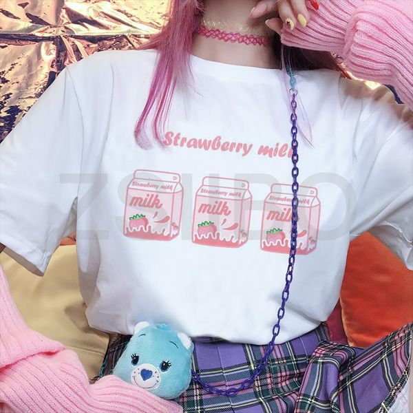

harajuku strawberry milk japan and men t shirt women letter print cute sweet ulzzang summer funny loose casual short sleeve, White;black