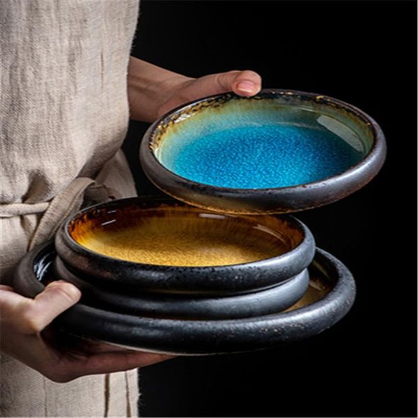 

dishes & plates japanese broken ice celadon ceramic tableware retro sushi steak dessert salad plate family restaurant bar kitchen dinner war