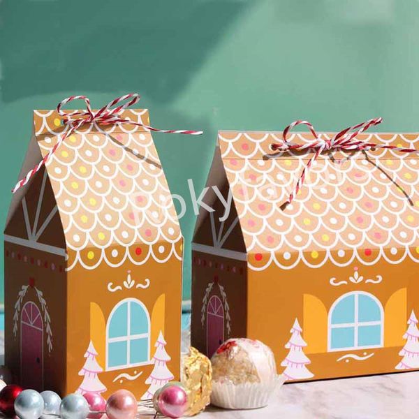 50pcs Xmas Craft Mini House Favor Boxes Party Christmas Tree Candy Package Little Gift Wrap Chocolate Sweet Holder Scatola di carta da forno con spago