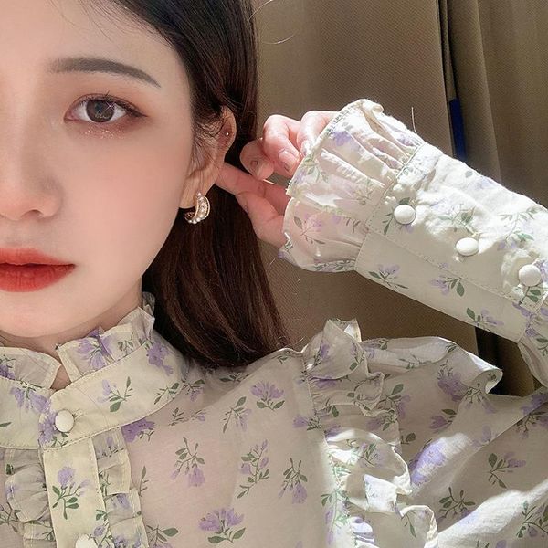 

hoop & huggie french pearl earrings c- type ear ring korean graceful online influencer advanced light luxury hollow design female, Golden;silver