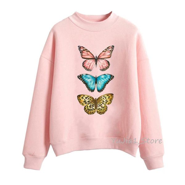 

women's hoodies & sweatshirts three butterflies print vintage women moletom pink streetwear ladies spring autumn winter clohtes hoody h, Black