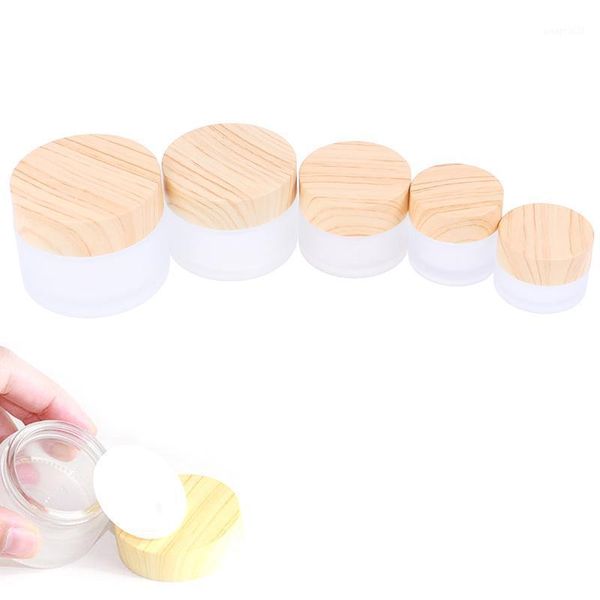 

storage bottles & jars 1pcs 5g 10g 15g 30g 50g frosted glass jar skin care eye cream pot refillable bottle cosmetic container with wood grai