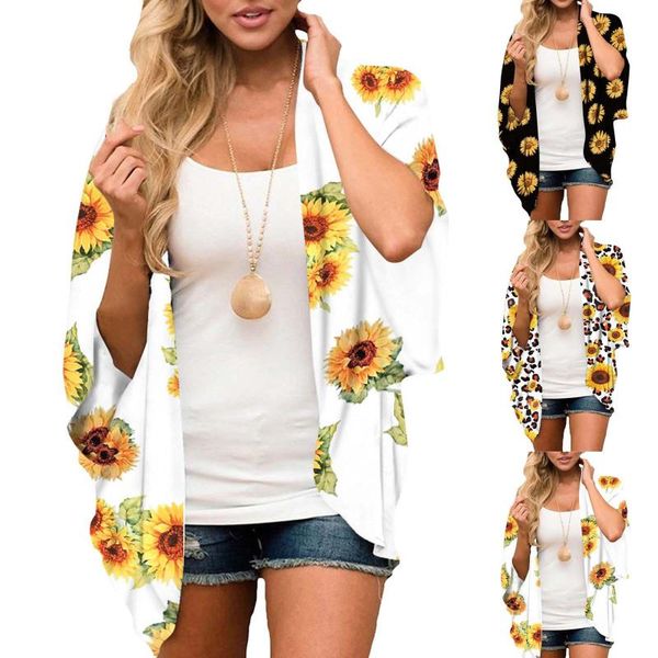 

women's blouses & shirts fashion spring chiffon printed cardigan loose plus size ladies summer beachwear cover-ups blouse f, White