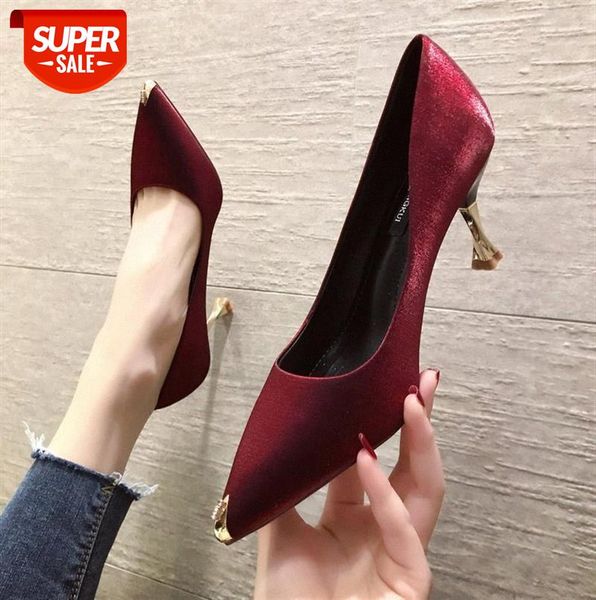 

fashion banquet women's shoes, stiletto heels, high satin shallow mouth, metal pointed toe, thin shoes #dl9b