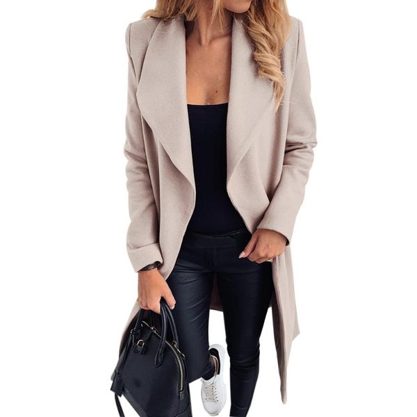 

women's wool & blends 2021 clothing woolen coat solid collar bandage long sleeve ladies casual slim thick overcoat outwear jacket stree, Black