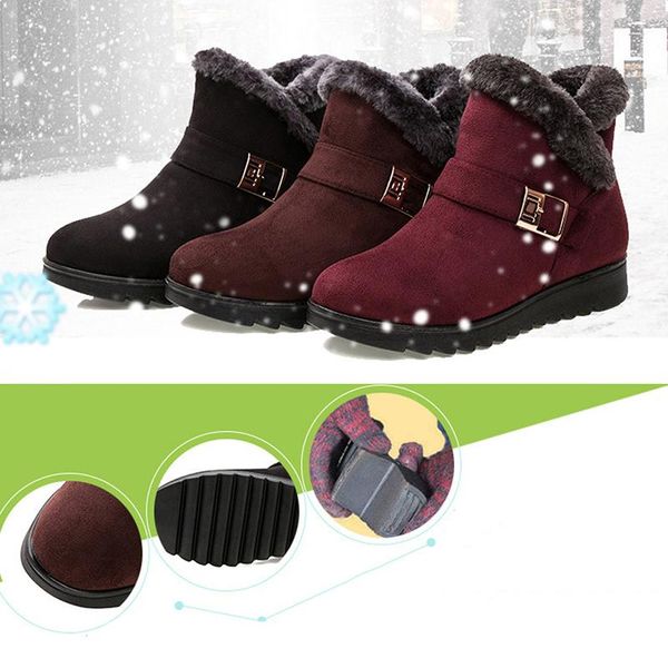 

boots winter warm snow shoes for female plush ankle fashion waterproof platform women boot, Black