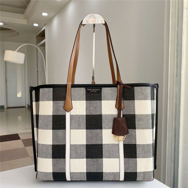 

outlet tb perry triple compartment bag pvc black and white check single shoulder cross carry shopping luxuryss designerss yw