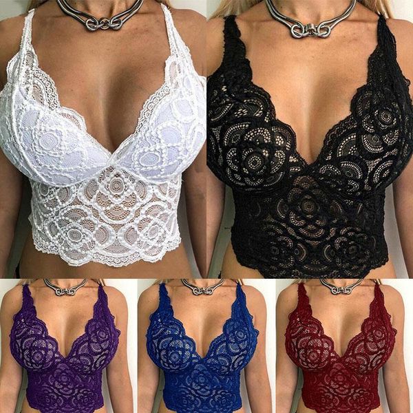 

fashion solid bra women tank lingerie corset lace floral bralette ultrathin crop underwear, White