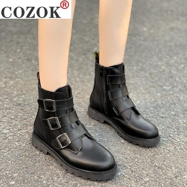 

boots black platform buckle strap zip flat motorcycle designer pu leather breathable work 2021 winter warm non-slip