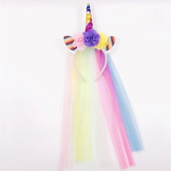 

yarn hair unicorn hanging flower mesh hair hoop female, Black;brown