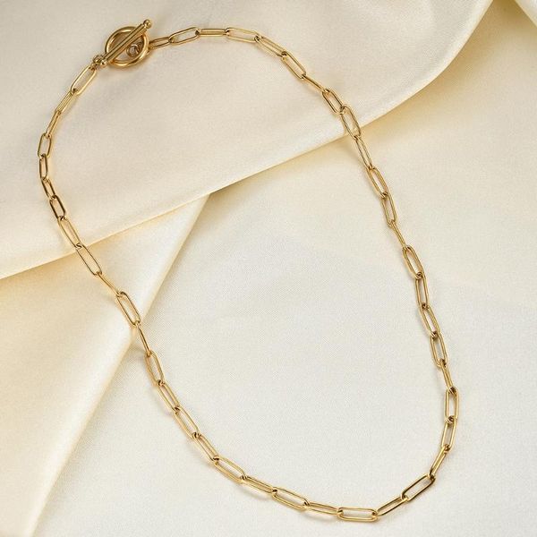 

chains 2021 stainless steel square link chain necklace for women ot buckle vintage fashion gold choker minimalist hip hop jewelry, Silver