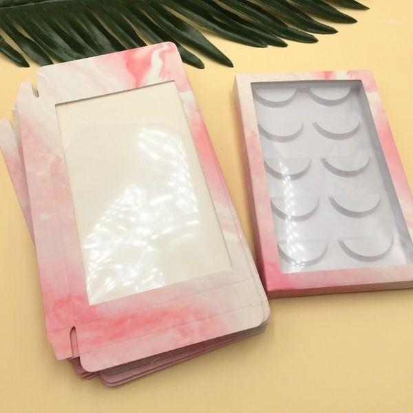 

5pairs empty lashes box 20pcs/lot pink marble soft paper eyelashes packaging1