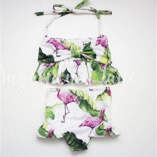 

factoryehqk new split bikini flamingo girls' printed children's swimsuit, White;black