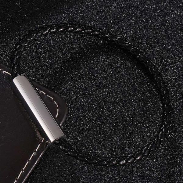 

charm bracelets men stainless steel magnetic clasp black leather bracelet handmade male bangles braided bb0627, Golden;silver