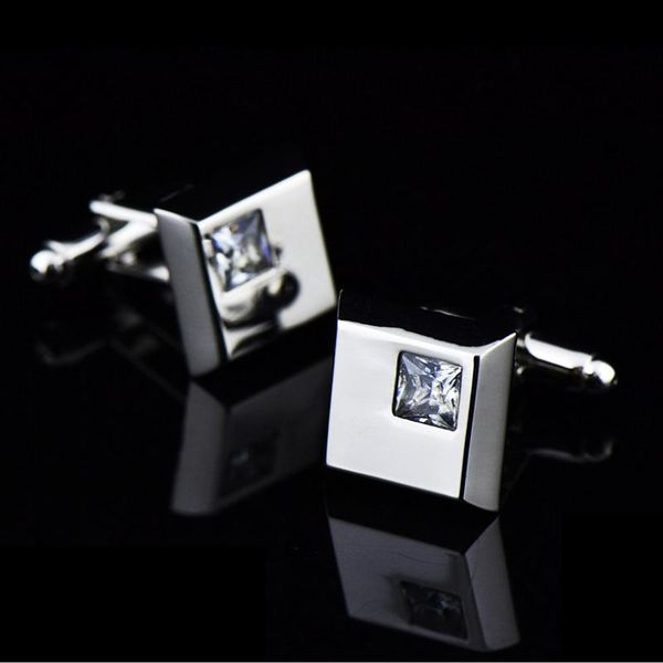 

cuff link and tie clip sets crystal cufflinks for men in square shape rhinestone button silver plated luxury french wedding&business, Silver;golden