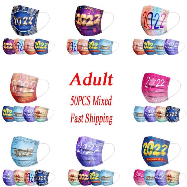 

other event & party supplies 50pcs mixed disposable face mask 2022 print happy year clock masks 3-ply protective christmas halloween c